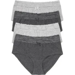 bonprix Maxipanty mit weicher Bio-Baumwolle und Spitze (4er Pack)grau 48Damen