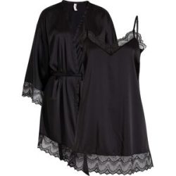 bonprix Morgenmantel Set, 2 Stk. im Kimono-Stil mit Negligé, mit hochwertiger Spitze
