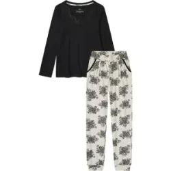 bonprix Pyjama mit dezenter Spitzeschwarz 56Damen