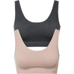 bonprix Geripptes Feel Comfort Seamless Bustier (2er Pack)grau 2Damen