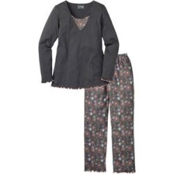 bonprix Pyjama aus reiner Bio-Baumwollegrau 40Damen