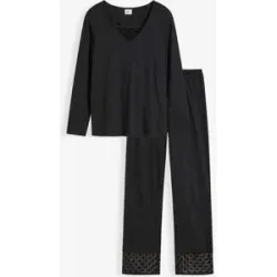 bonprix Pyjama mit zartem Meshschwarz 48Damen