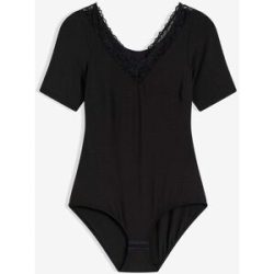 bonprix Halbarm-Body aus Modal mit Spitzeschwarz 44Damen