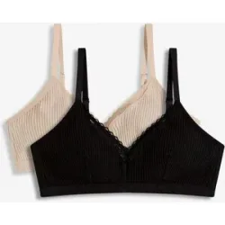 bonprix Gepolstertes Bralette ohne Bügel mit Bio-Baumwolle (2er Pack)schwarz 38Damen