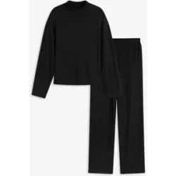 bonprix Weit geschnittener Loungewear Hausanzug aus weicher Rippeschwarz 48Damen