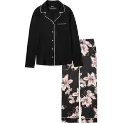 bonprix Pyjama mit Knopfleisteschwarz 44Damen