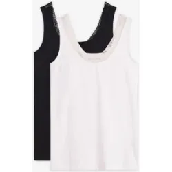 bonprix Unterhemd mit Bio-Baumwolle und Spitze (2er Pack)schwarz 56Damen