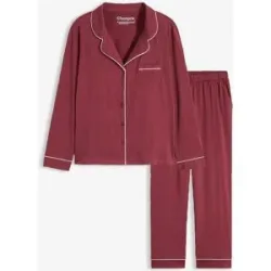 bonprix Pyjama aus weicher Baumwolle mit Knopfleisterot 44Damen