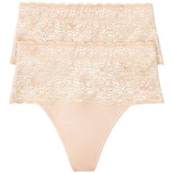 bonprix String Packung, 2 Stk. mit breitem Spitzenbund, elastisches Material, figurbetonte Passform