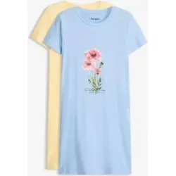 bonprix Kurzes Nachthemd aus reiner Baumwolle (2er Pack)blau 40Damen