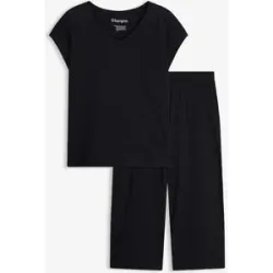 bonprix Capri Pyjama mit weiter Culotteschwarz 40Damen