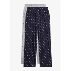 bonprix Lange Pyjamahose aus reiner Baumwolle (2er Pack)blau 52Damen