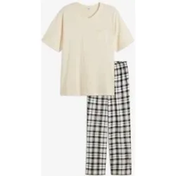 bonprix Pyjama aus Bio-Baumwolle mit kurzen Ärmelnbeige 52Herren