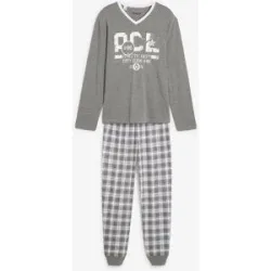 bonprix Pyjama mit Baumwolle und langen Ärmelngrau 44Herren