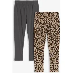 bonprix Leggings aus elastischem Bio-Baumwoll-Mix (2er Pack)grau 104Mädchen