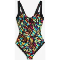 bonprix Medium Shape-Badeanzug rundum bedrucktschwarz 50Damen