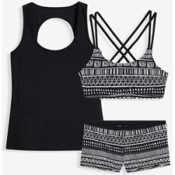 bonprix Tankini (3-tlg. Set) mit Bustier-Bikinioberteilschwarz 44Damen
