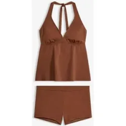 bonprix Neckholder-Tankini mit Panty-Bikinihose (2-tlg.Set)braun 48Damen