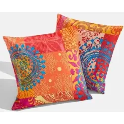 bonprix Kissenbezug mit Patchwork Druck (2er Pack)orange 1 (2er Pack Kissenhüllen 40/40 cm)false