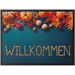 bonprix Waschbare Fußmatte mit herbstlichem Druckblau 1 (38/59 cm)false