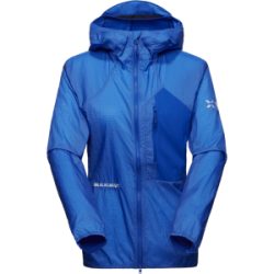 Mammut Ultraleichter, kompakter Windbreaker für die Berge Eiger Nordwand Advanced WB Hooded Jacket Women Blau S