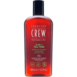 450ml American Crew 3In1 Tea Tree Shampoo, Conditioner & Body Wash