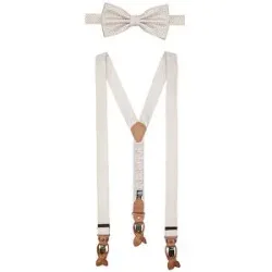 SEIDENFALTER Hosenträger Set mit Fliege und Knopf-Clips beige herren