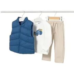 MAYORAL Baby Set 3-teilig Steppgilet, Pullover und Hose blau   74