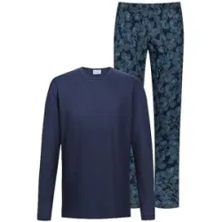 MEY Pyjama DARK LEAVES yacht blue dunkelblau   XL Herren