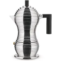 Alessi Espressomaschine PULCINA 3 Tassen Aluminium / Schwarz silber