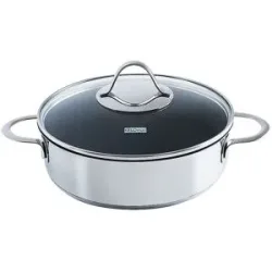 KELOMAT Schmorpfanne mit Deckel Perfekt 24cm Edelstahl Antihaft silber