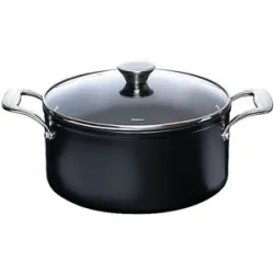 KELOMAT Fleischtopf mit Glasdeckel 24cm/5,0l NUOVO Keramik/Antihaft  schwarz