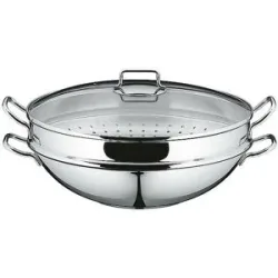 WMF Macao Wok Induktion 4-teilig, Wokpfanne 36 cm Cromargan silber