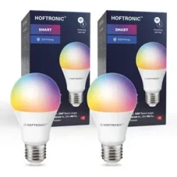 HOFTRONIC SMART 2er-Set Smart Lampe E27 RGBWW Wifi & Bluetooth 10 Watt 806lm Dimmbar & Steuerbar via App
