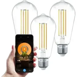 HOFTRONIC Set mit 3 Smart E27 LED-Glühlampen - 7 Watt, 806 Lumen - ST64 Hell - 1800-3000 K - Dimmbar - Edison-Glühlampe