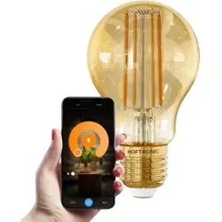 HOFTRONIC Smart E27 LED-Glühfadenlampe - 7 Watt 806 Lumen - A60 bernsteinfarbenes Glas - 1800-3000 K dimmbar