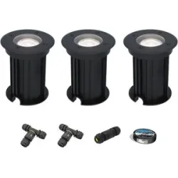 HOFTRONIC 3er Set Maisy LED Bodeneinbaustrahler außen - Ø12cm - Dimmbar - GU10 Fassung - 6500K tageslichtweiß - 4W 345lm - Rund - Bodenstrahler - Auffahrt - Schwarz - IP67 - Inklusive Installationsmaterial (Kabel & Verbinder)