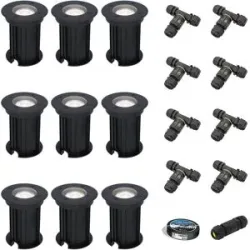 HOFTRONIC 9er Set Maisy LED Bodeneinbaustrahler außen - Ø12cm - Dimmbar - GU10 Fassung - 6500K tageslichtweiß - 4W 345lm - Rund - Bodenstrahler - Auffahrt - Schwarz - IP67 - Inklusive Installationsmaterial (Kabel & Verbinder)