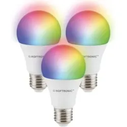 HOFTRONIC SMART 3er Set E27 Smart Home Lampe - A60 Glühbirnenform - E27 Fassung - 10W 806lm - RGBWW - Wifi & Bluetooth - App Steuerung - Google Home, Amazon Alexa en Siri - Smart Glühbirnen