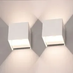 HOFTRONIC 2er Set Kansas - LED Wandleuchte - 7 Watt 560 Lumen - 3000K warmweiß - Up & Down Light - IP65 wasserdicht - Kubus - Wandbeleuchtung für innen und außen - Weiß