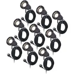 HOFTRONIC 9er Set LED Gartenstrahler mit Erdspieß Sydney - Dimmbar - Schwenkbar - GU10 - 4000K neutralweiß - 4W 345lm - IP64 Wasserdicht - 1,5m Netzkabel inkl. Eurostecker - Schwarz
