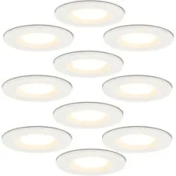 HOFTRONIC 10er Set Venezia LED Einbaustrahler - 6W 650lm - 2700K warmweiß - Dimmbar - Rund - IP65 wasserdicht - Weiß - Für den Innen-, Außen- und Badezimmer