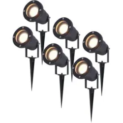 HOFTRONIC 6er Set LED Gartenstrahler mit Erdspieß - 4W 345 lumen - Dimmbar - Schwenkbar - 2700K warmweiß - GU10 Fassung - IP65 Wasserdicht - Schwarz - Erdspießstrahler