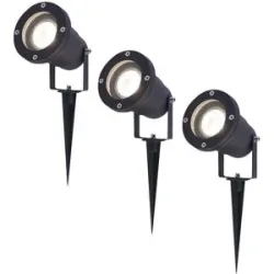 HOFTRONIC 3er Set LED Gartenstrahler mit Erdspieß - 4 Watt 345 Lumen - Dimmbar - Schwenkbar - 4000K neutralweiß - GU10 Fassung - IP64 Wasserdicht - Schwarz - Erdspießstrahler