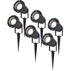 HOFTRONIC 6er Set LED Gartenstrahler mit Erdspieß - 4 Watt 345 Lumen - Dimmbar - Schwenkbar - 4000K neutralweiß - GU10 Fassung - IP64 Wasserdicht - Schwarz - Erdspießstrahler