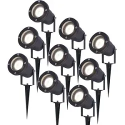 HOFTRONIC 9er Set LED Gartenstrahler mit Erdspieß - 4 Watt 345 Lumen - Dimmbar - Schwenkbar - 4000K neutralweiß - GU10 Fassung - IP64 Wasserdicht - Schwarz - Erdspießstrahler