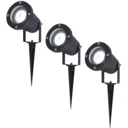 HOFTRONIC 3er Set LED Gartenstrahler mit Erdspieß - 4 Watt 345 Lumen - Dimmbar - Schwenkbar - 6500K tageslichtweiß - GU10 Fassung - IP64 Wasserdicht - Schwarz - Erdspießstrahler