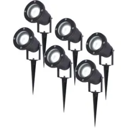 HOFTRONIC 6er Set LED Gartenstrahler mit Erdspieß - 4 Watt 345 Lumen - Dimmbar - Schwenkbar - 6500K tageslichtweiß - GU10 Fassung - IP64 Wasserdicht - Schwarz - Erdspießstrahler
