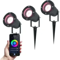 V-TAC 3er Set Smart LED Gartenstrahler mit Erdspieß - Wifi + Bluetooth - 5,5W - IP44 Wasserdicht - App-Steuerung - Google Home, Amazon Alexa und Siri - Schwarz - Gartenstrahler