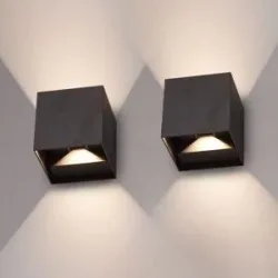 HOFTRONIC 2er-Set Kansas - Dimmbarer LED- Wandleuchte-Würfel - 7 Watt - 3000K warmweiß - Up & Down Licht - IP65 wasserdicht - Schwarz - Wandleuchte für den Innen- und Außenbereich
